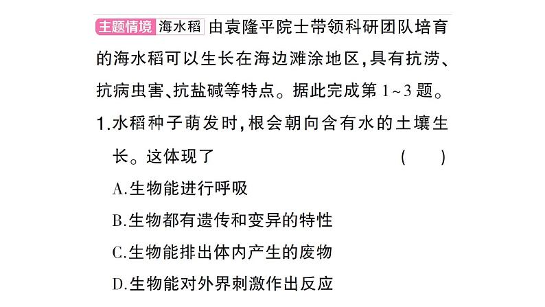 初中生物新人教版七年级上册期末情境化试题作业课件2024秋第2页