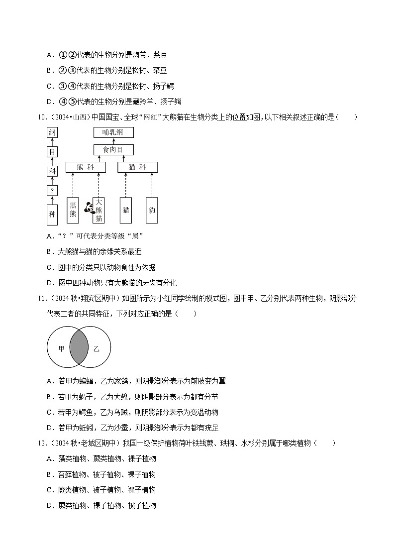 2024-2025学年初中生物（人教版）八年级上册期末必刷常考题：生物多样性及其保护第3页