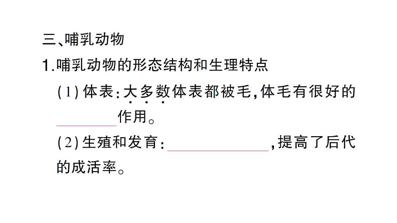 初中生物新人教版七年级上册第二单元第二章第二节三鸟和哺乳动物作业课件2024秋06