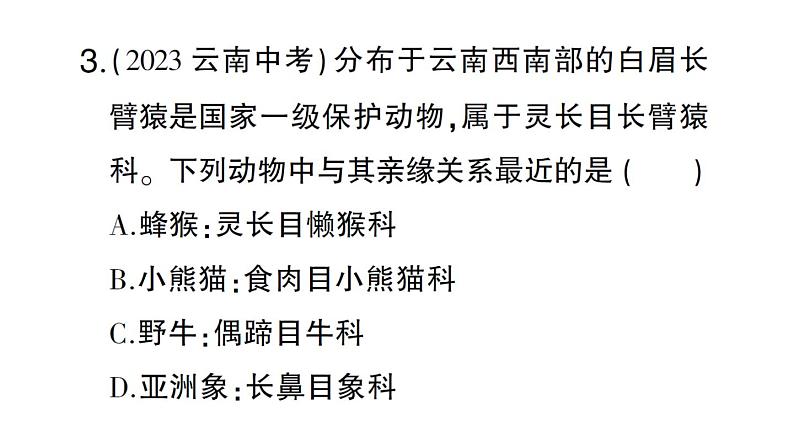 初中生物新人教版七年级上册第二单元第四章第二节 从种到界作业课件2024秋第8页