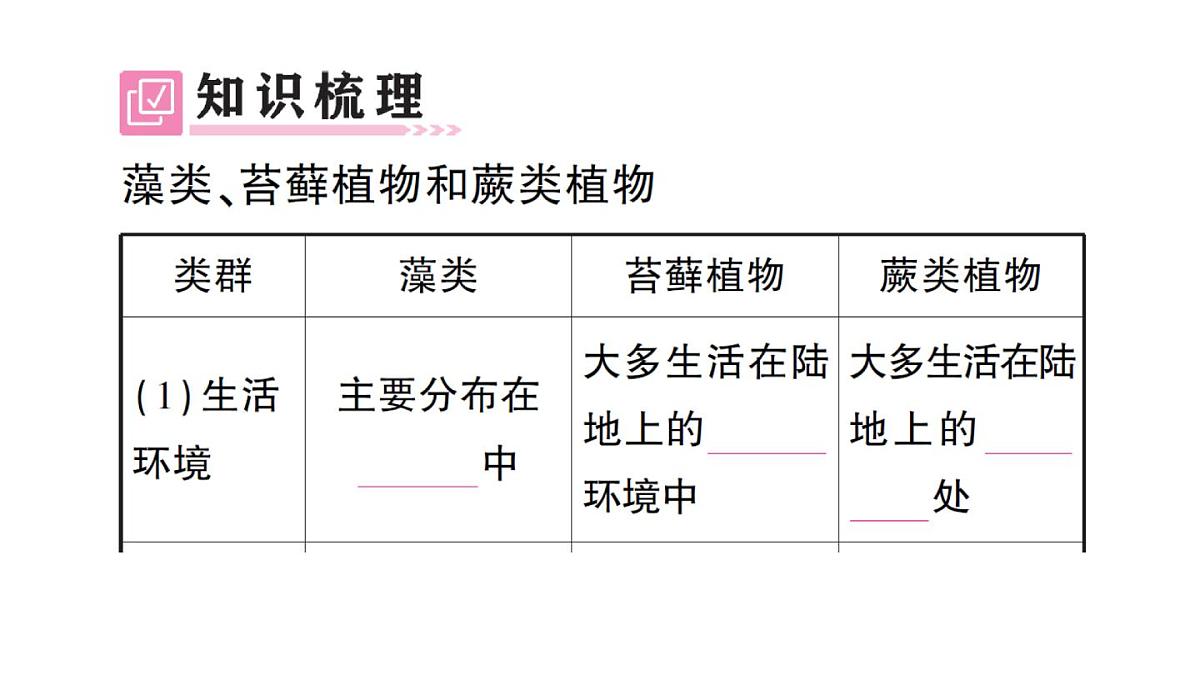 初中生物新人教版七年级上册第二单元第一章第一节 藻类、苔藓植物和蕨类植物作业课件2024秋第2页