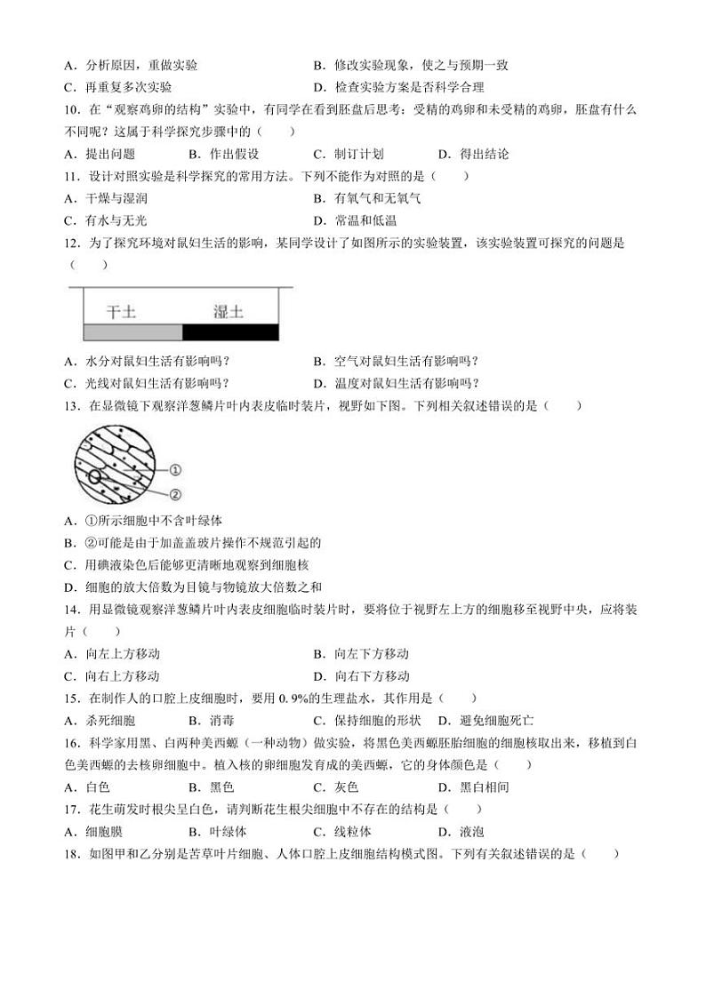 安徽省宿州市第十一中学2024～2025学年七年级(上)期中生物试卷(含解析)02