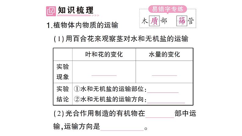 初中生物新北师大版七年级上册第3单元第4章第4节 运输作用作业课件2024秋02