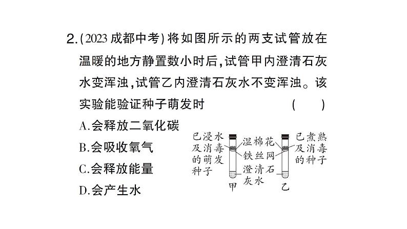 初中生物新北师大版七年级上册第3单元第4章第2节 呼吸作用作业课件2024秋第7页