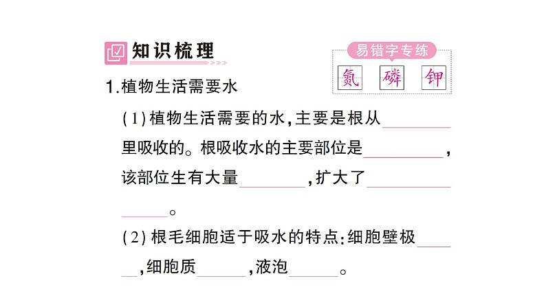 初中生物新北师大版七年级上册第3单元第4章第3节 吸收作用作业课件2024秋第2页