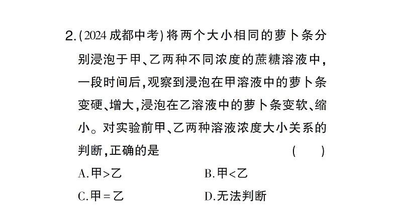 初中生物新北师大版七年级上册第3单元第4章第3节 吸收作用作业课件2024秋第7页