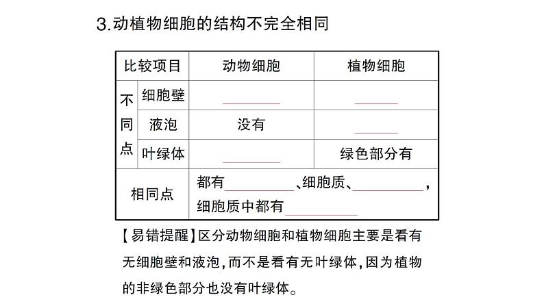 初中生物新北师大版七年级上册第2单元第2章第1节第3课时 植物细胞的结构和功能作业课件2024秋第5页