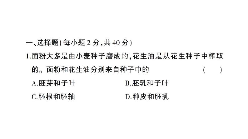 初中生物新北师大版七年级上册第3单元第5章 绿色开花植物的生活史综合训练课件（2024秋）02