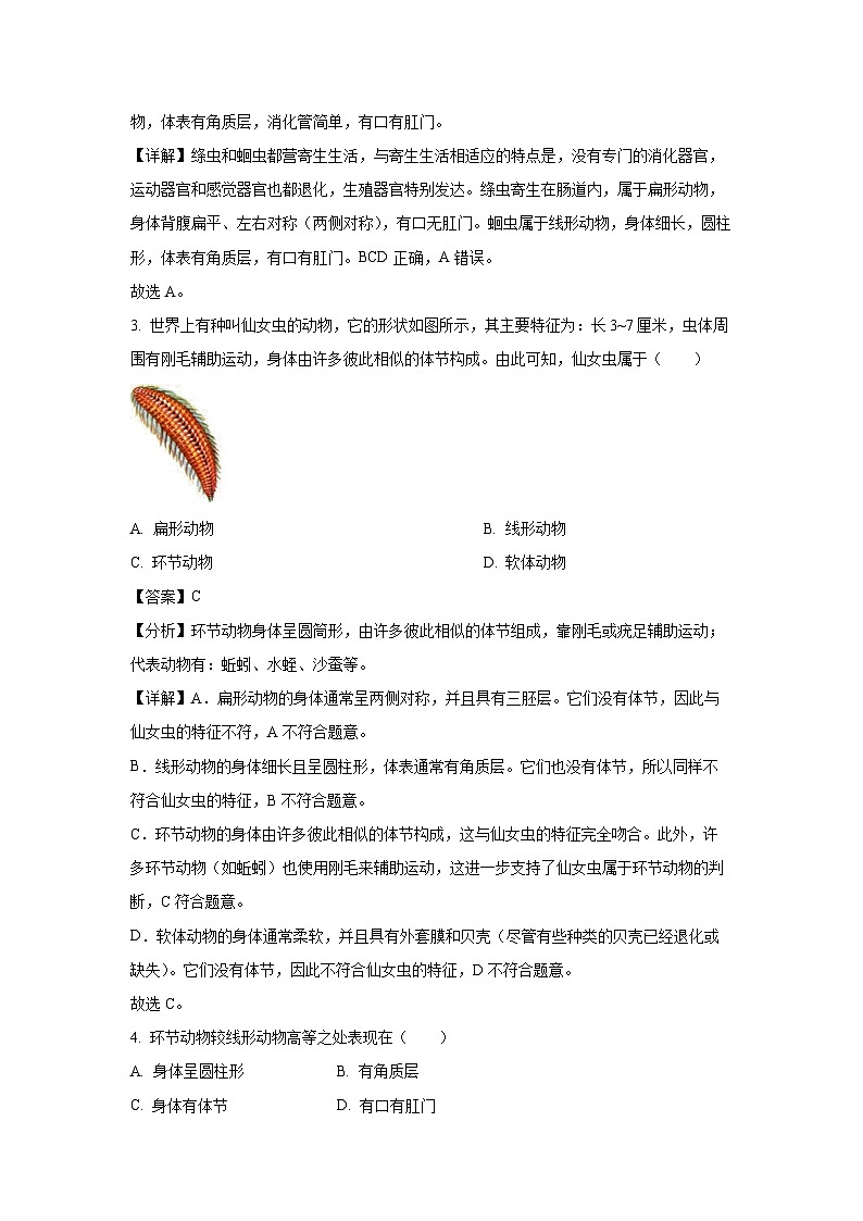 2024-2025学年山东省青岛市崂山区八年级(上)期中生物试卷(解析版)02
