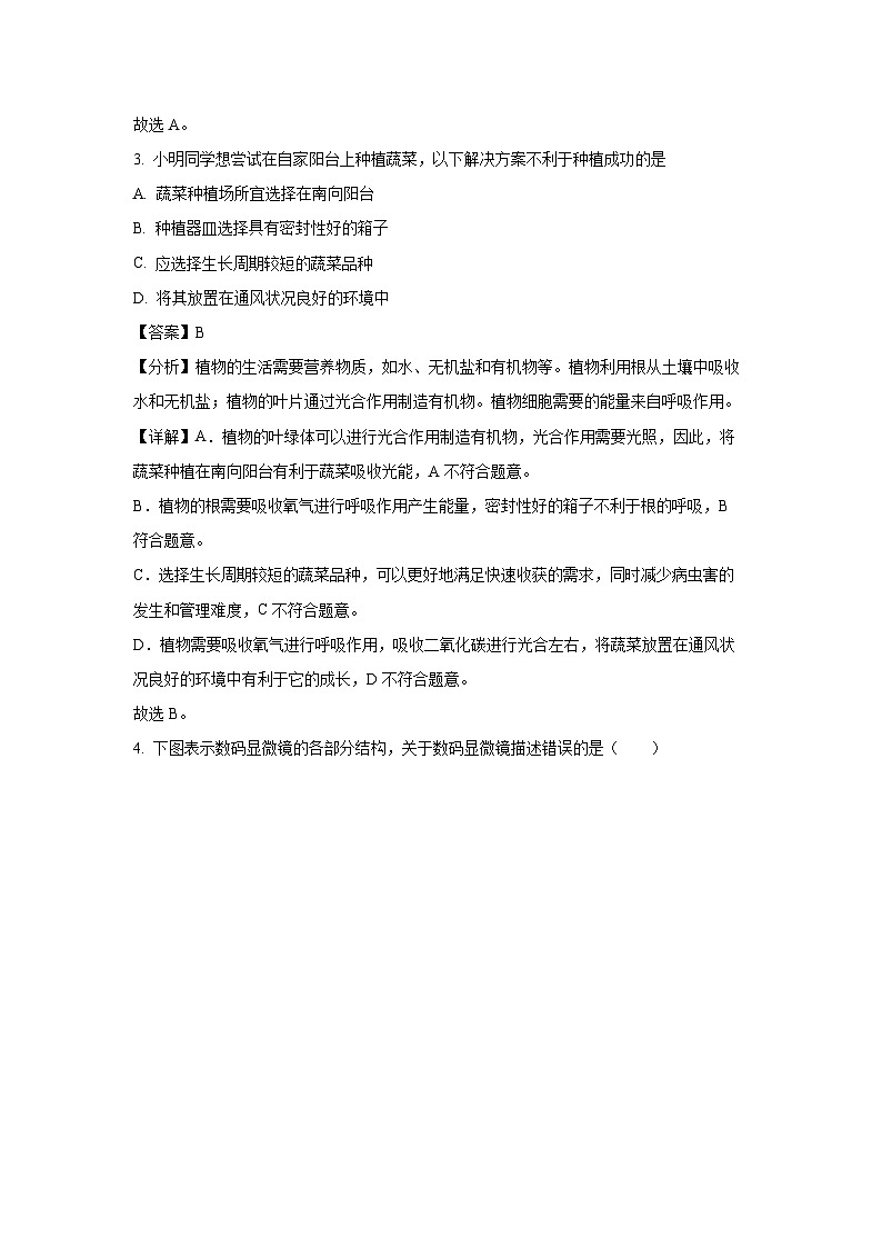2024-2025学年山东省潍坊市昌邑市七年级(上)期中生物试卷(解析版)第3页
