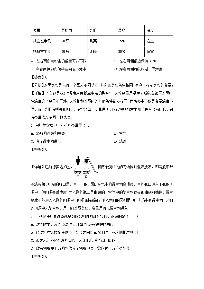 2024-2025学年山东省潍坊市诸城市繁华初级中学七年级(上)10月月考生物试卷(解析版)03