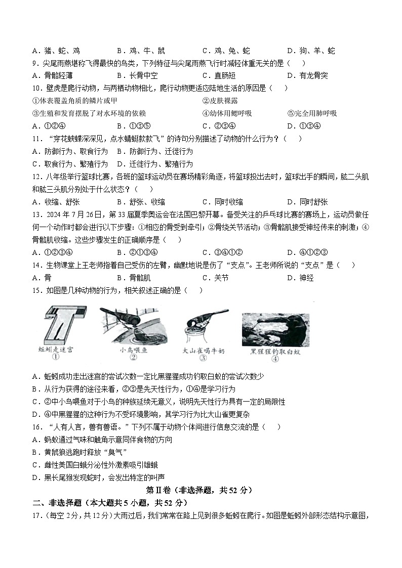 贵州省黔南州长顺县2024-2025学年八年级上学期期中生物学试题第2页