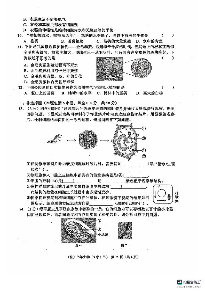 辽宁省鞍山市岫岩县2024～2025学年七年级上学期期中生物试卷第2页