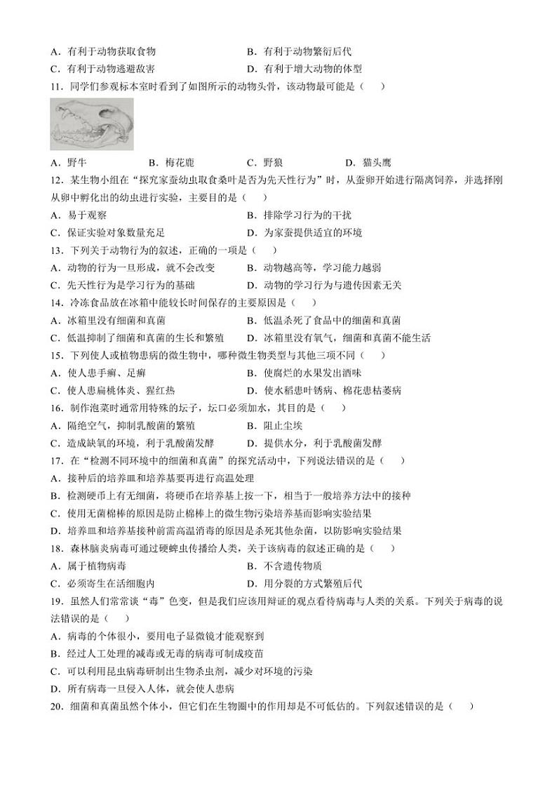 江西省赣州市经开区2024～2025学年八年级(上)期中生物试卷(含答案)02