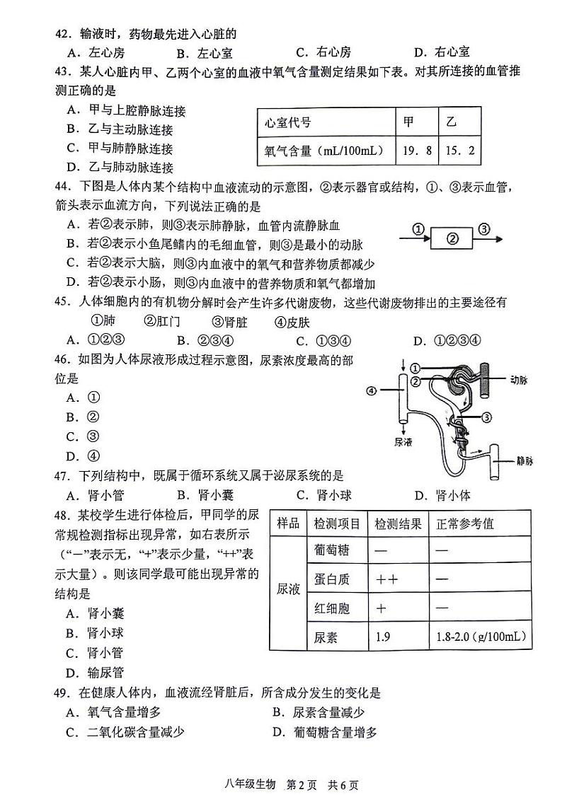 江苏省泰州市姜堰区2024～2025学年八年级上学期期中考试生物试题第2页