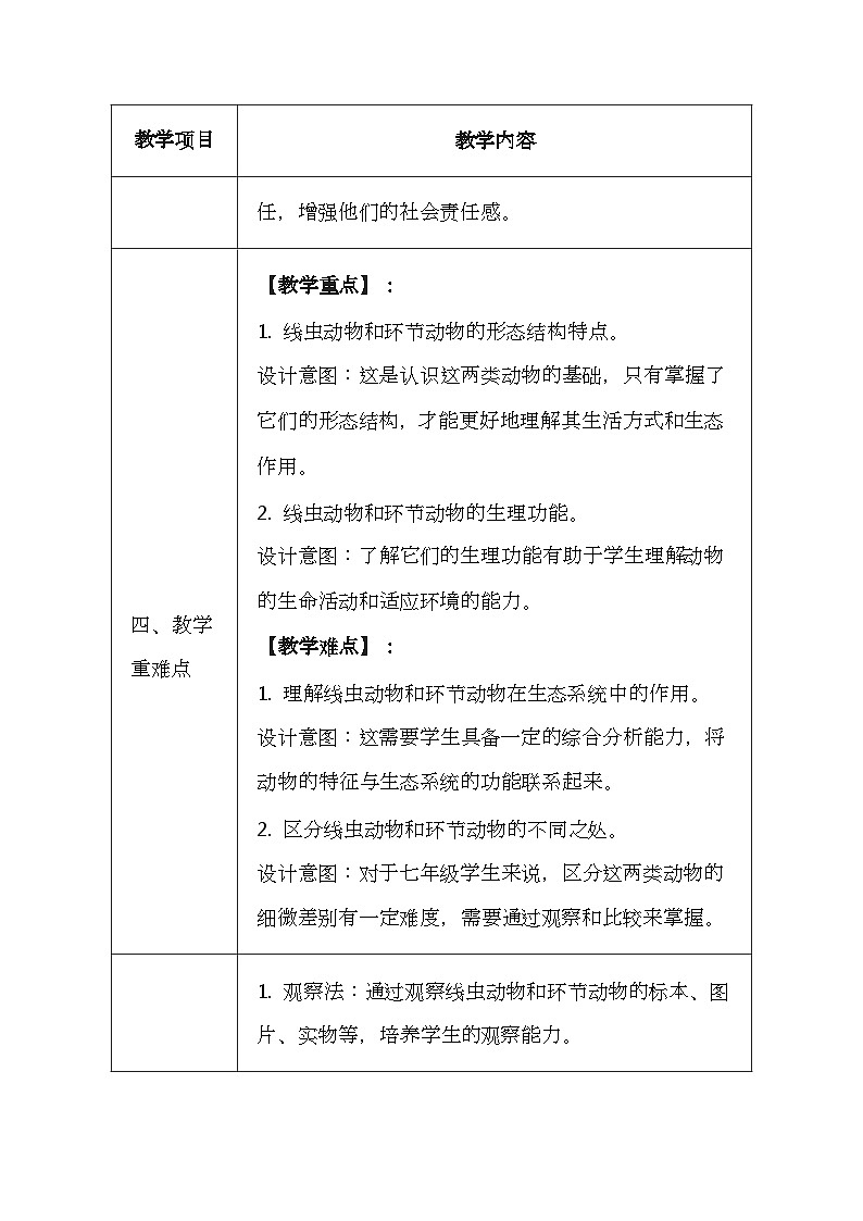 冀少版（2024新版）七年级上册生物第二单元《生物的多样性》1.3.1《线虫动物和环节动物》教案03