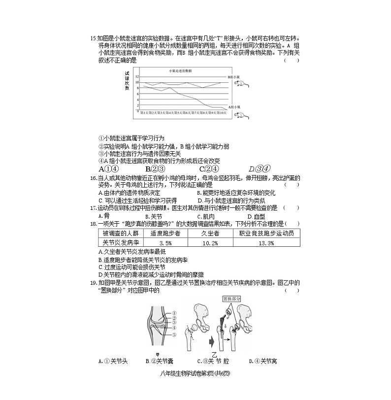 湖南省张家界市桑植县2024--2025学年八年级上学期期中考试生物试卷第3页
