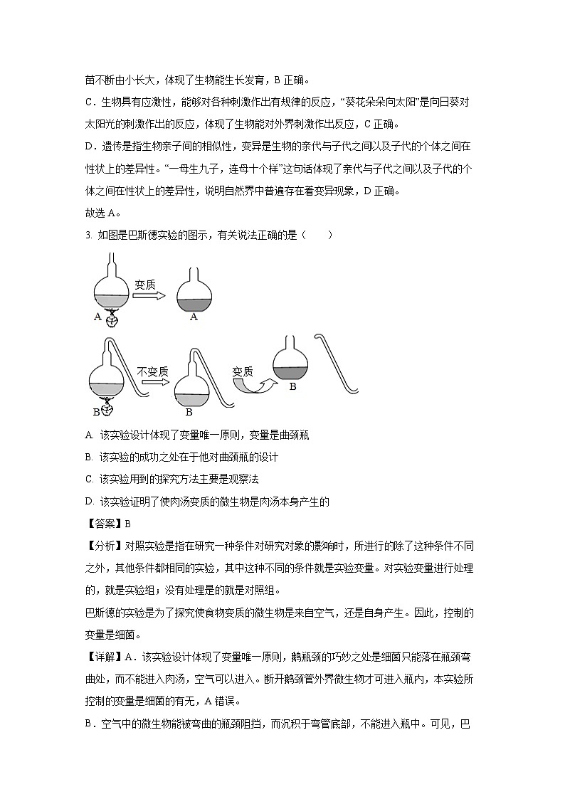 2023-2024学年山东省菏泽市单县七年级(上)期中生物试卷（解析版）第2页