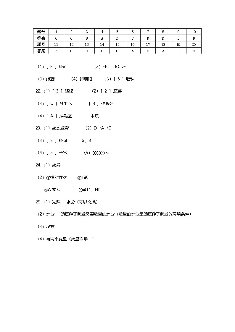 初二生物答案 第1页