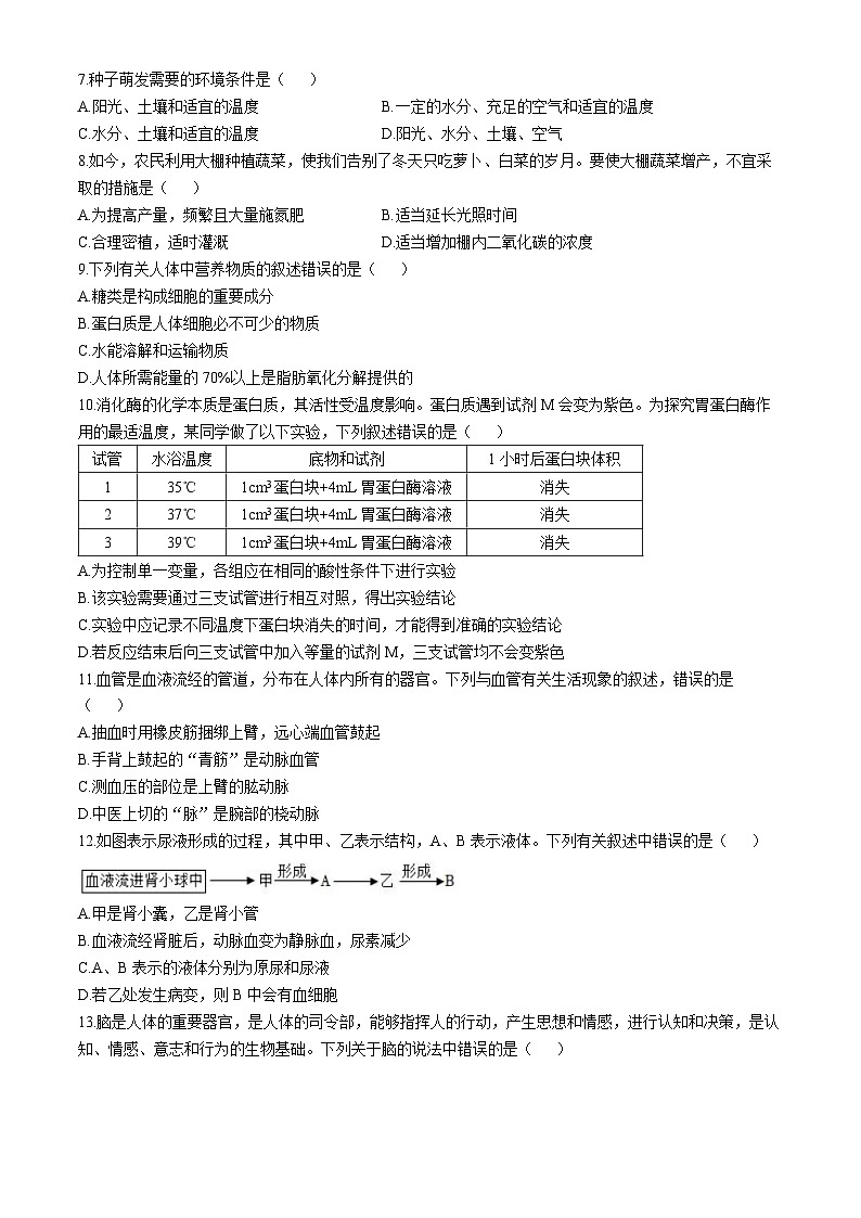 四川省眉山市东坡区多校2023-2024学年八年级下学期期中生物试题第2页