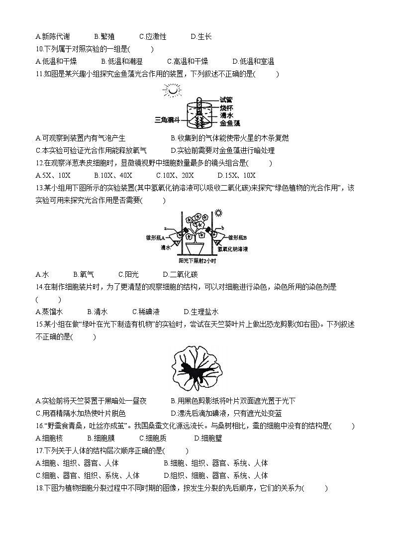 福建省泉州市第五中学2024-2025学年七年级上学期期中生物试题(无答案)第2页