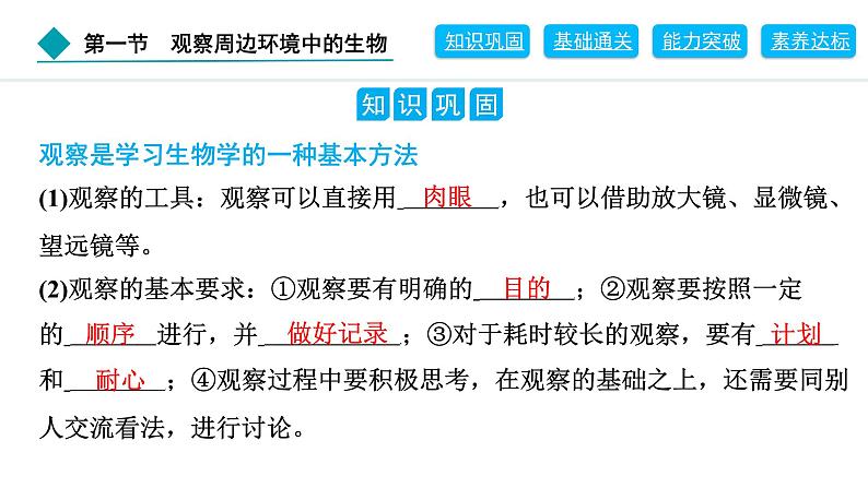 2024人教版生物七年级上册第一单元生物和细胞第一章认识生物1.1.1　观察周边环境中的生物 习题课件ppt第2页
