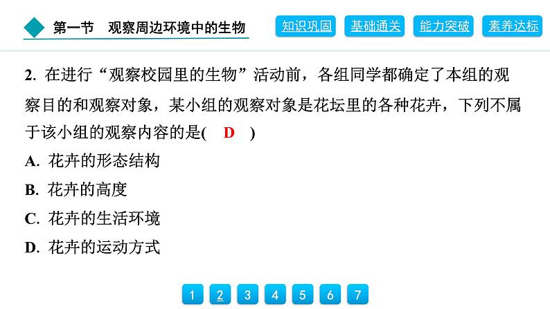 2024人教版生物七年级上册第一单元生物和细胞第一章认识生物1.1.1　观察周边环境中的生物 习题课件ppt第5页