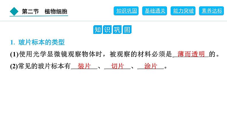 2024人教版生物七年级上册第一单元生物和细胞第二章认识细胞1.2.2　植物细胞 习题课件ppt第2页