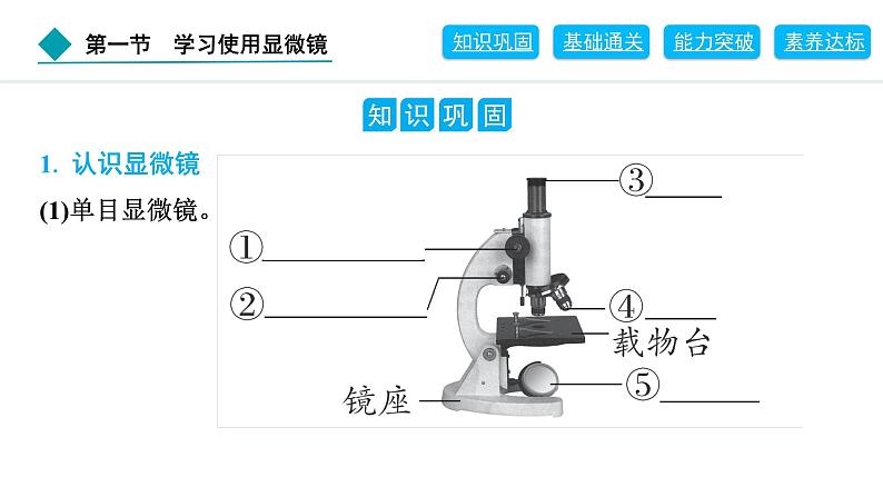 2024人教版生物七年级上册第一单元生物和细胞第二章认识细胞1.2.1　学习使用显微镜 习题课件ppt第2页