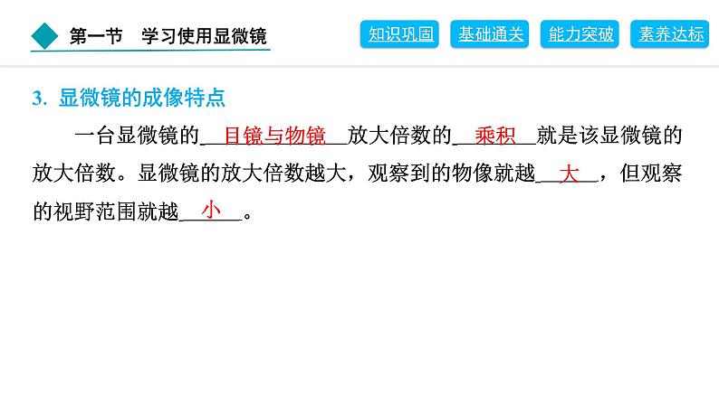 2024人教版生物七年级上册第一单元生物和细胞第二章认识细胞1.2.1　学习使用显微镜 习题课件ppt第8页