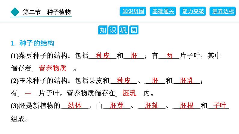 2024人教版生物七年级上册第二单元多种多样的生物第一章藻类与植物的类群2.1.2　种子植物 习题课件ppt第2页