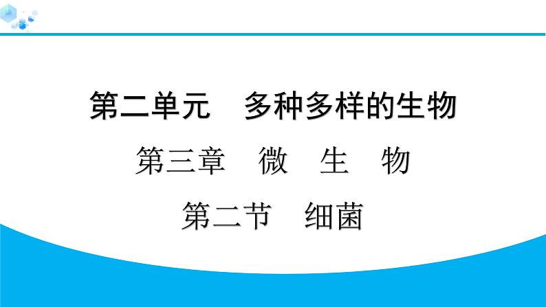 2024人教版生物七年级上册第二单元多种多样的生物第三章微生物2.3.2　细菌 习题课件ppt第1页