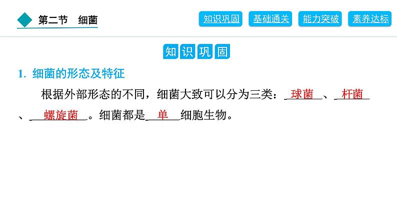 2024人教版生物七年级上册第二单元多种多样的生物第三章微生物2.3.2　细菌 习题课件ppt第2页