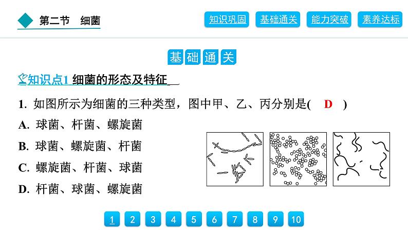 2024人教版生物七年级上册第二单元多种多样的生物第三章微生物2.3.2　细菌 习题课件ppt第6页