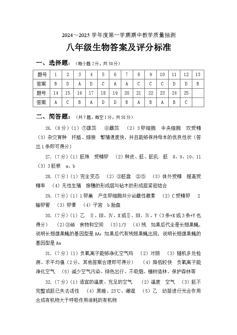 2024八上期中答案第1页
