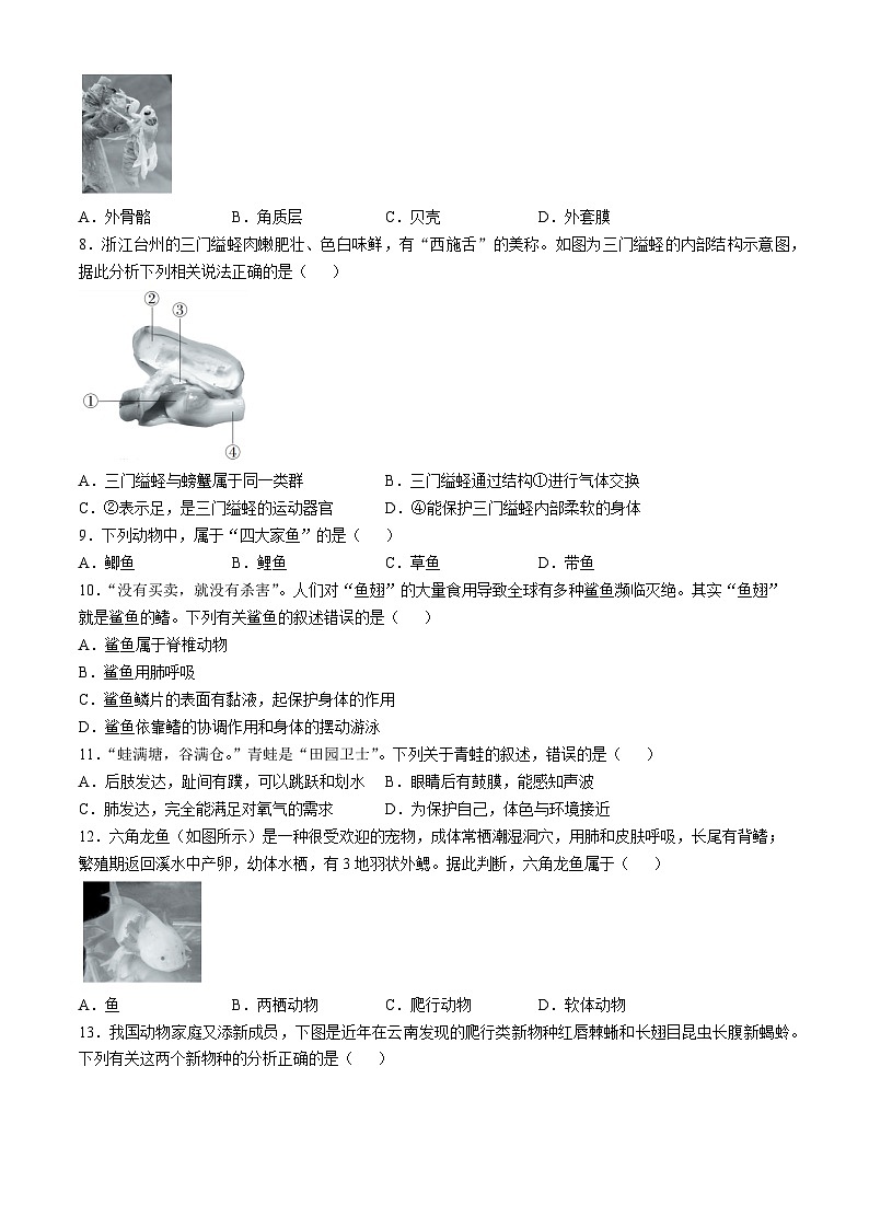 贵州省六盘水市2024-2025学年八年级上学期期中生物试题第2页