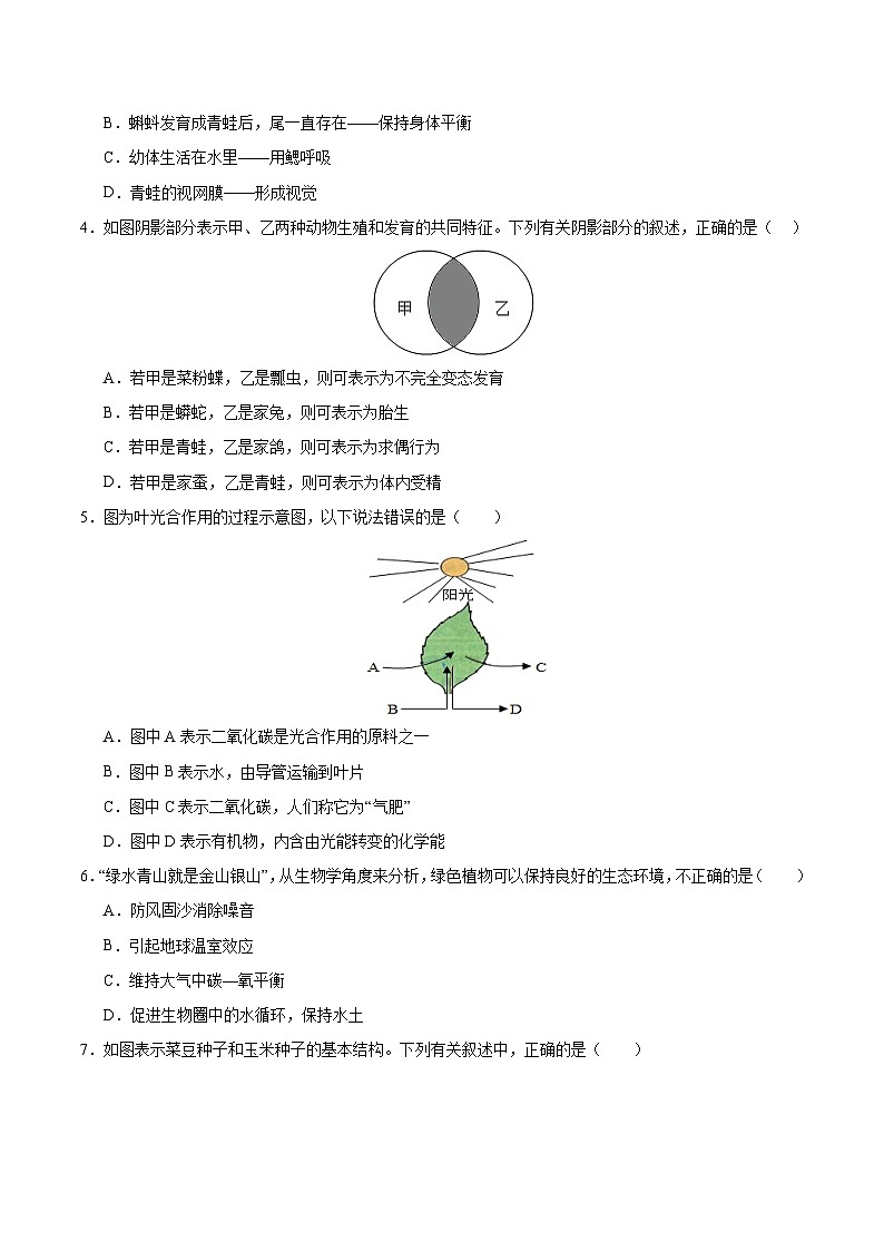 八年级生物第三次月考卷【测试范围：苏科版八上18~20章】（考试版A4）（江苏专用，苏科版）第2页