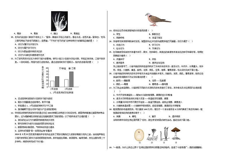 八年级生物第三次月考卷【测试范围：人教版八上全部】（考试版A3）（深圳专用）第2页