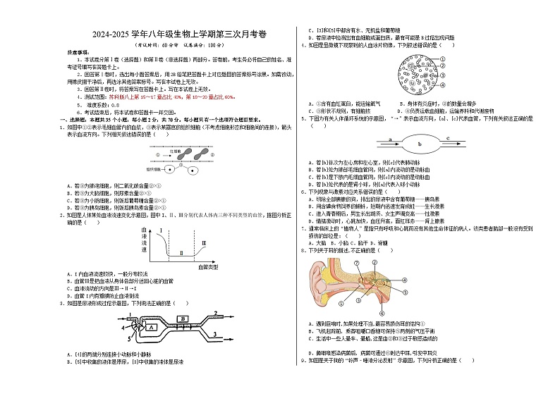 八年级生物第三次月考卷【测试范围：苏科版第15~20章】（考试版A3）第1页