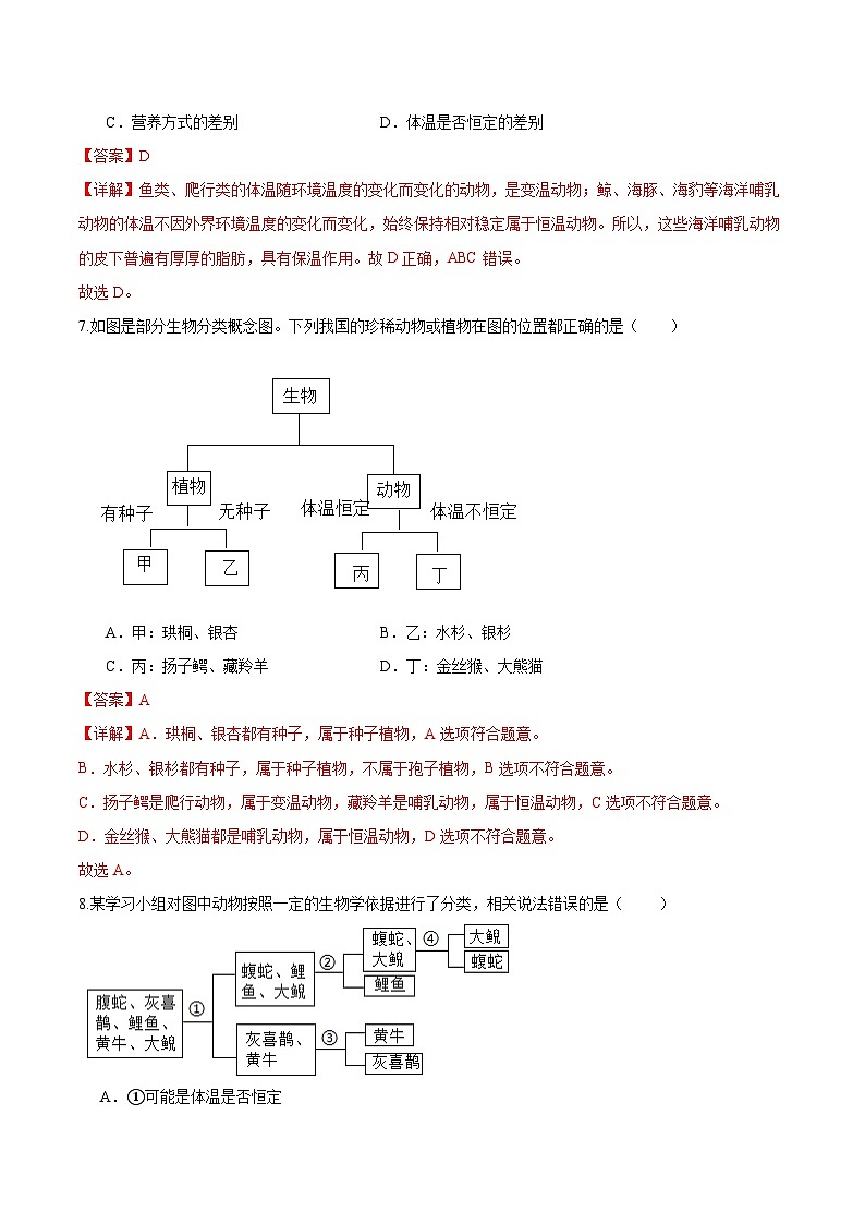 2.4.1 尝试对生物进行分类（分层培优练）（解析版）第3页