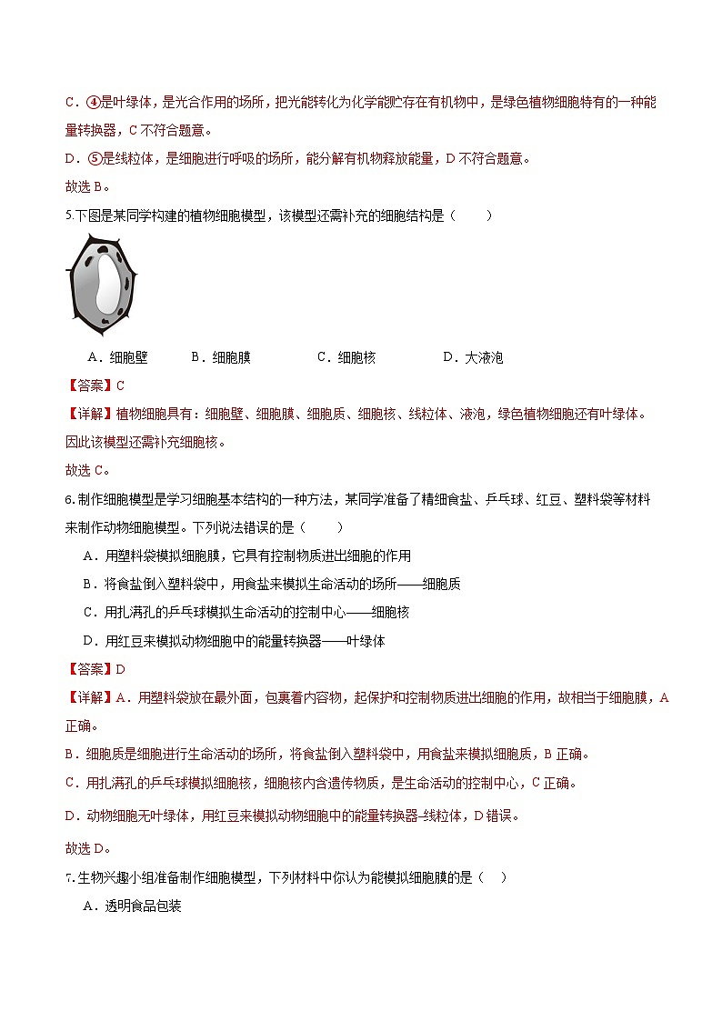 综合实践项目 制作细胞模型（分层培优练）（解析版）第3页