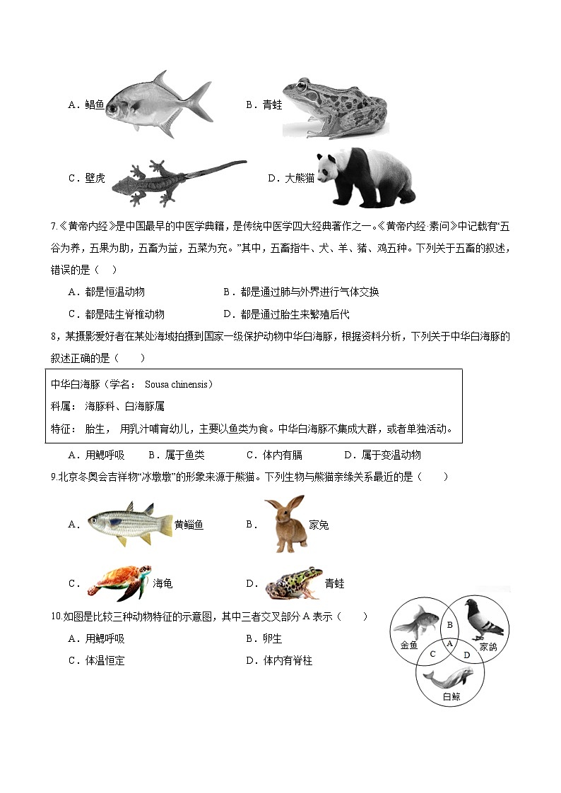 2.2.2 脊椎动物（三）鸟和哺乳动物（第2课时）（分层培优练）（原卷版）第2页