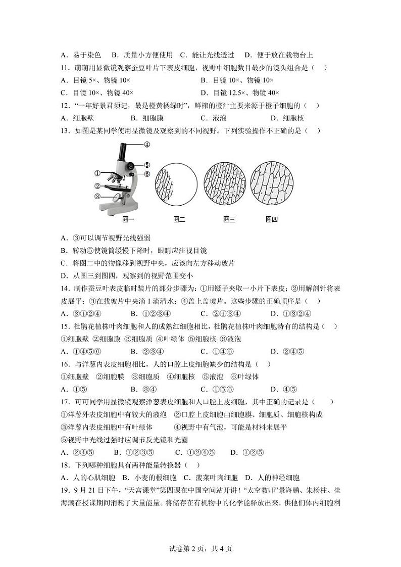 东坡中学共同体27届七年级上学期期中练习生物试题(2)第2页