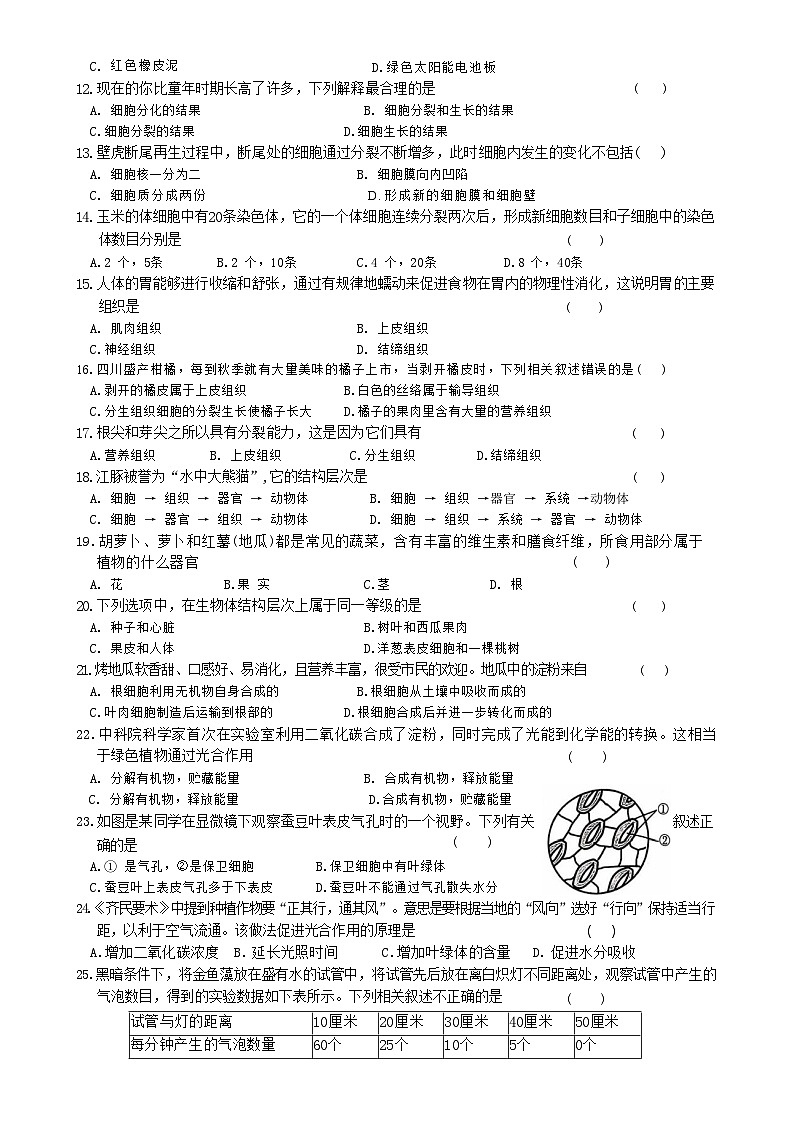 安徽省淮北市“五校联考”2024-2025学年七年级上学期11月期中考试生物试题(文字版)-A4第2页