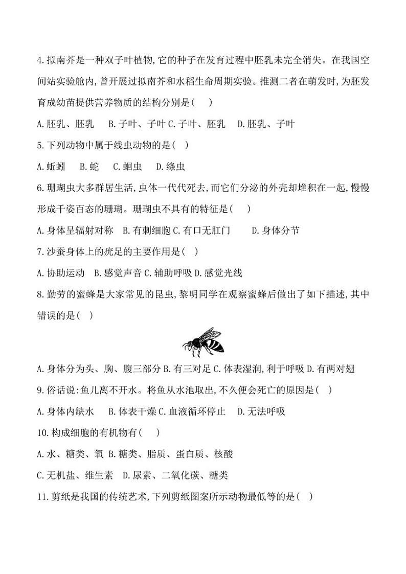 贵州省贵阳市第二十八中学2024～2025学年七年级(上)期中生物试卷(含答案)第2页