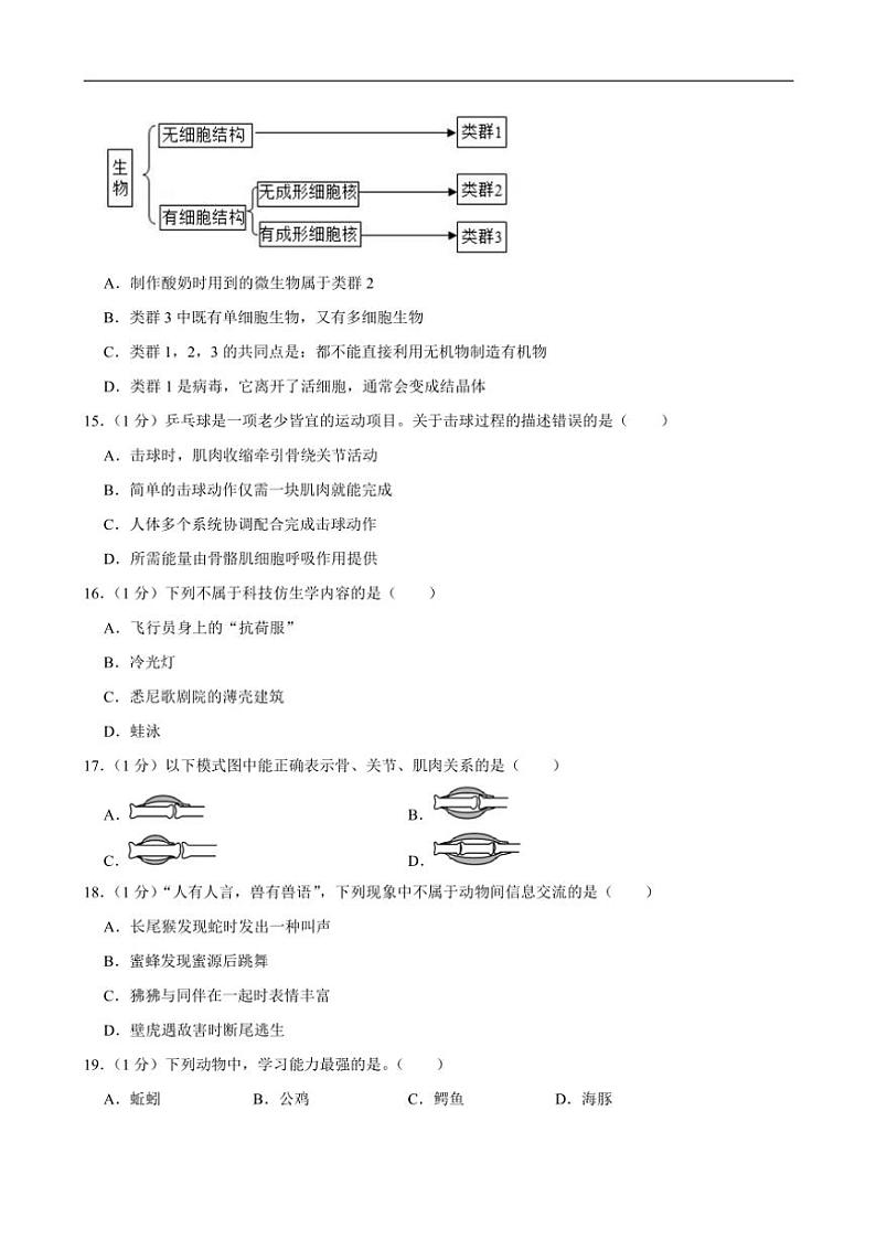河南省洛阳市宜阳县2024～2025学年八年级(上)期中生物试卷(含解析)第3页