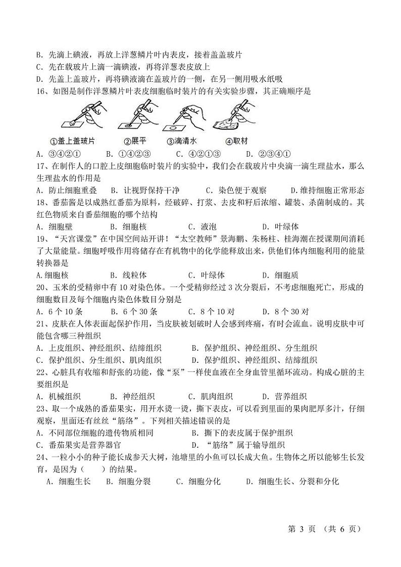 初一生物试题 第3页