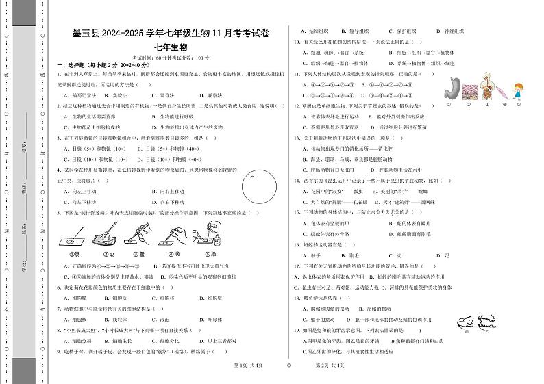 七年级生物A3一张第1页
