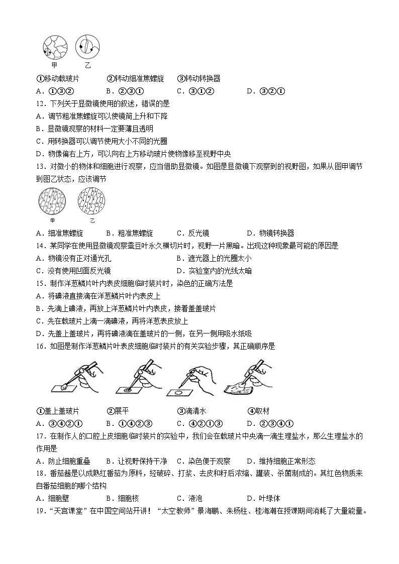 四川省广安市友谊中学2024-2025学年七年级上学期期中生物试题第3页