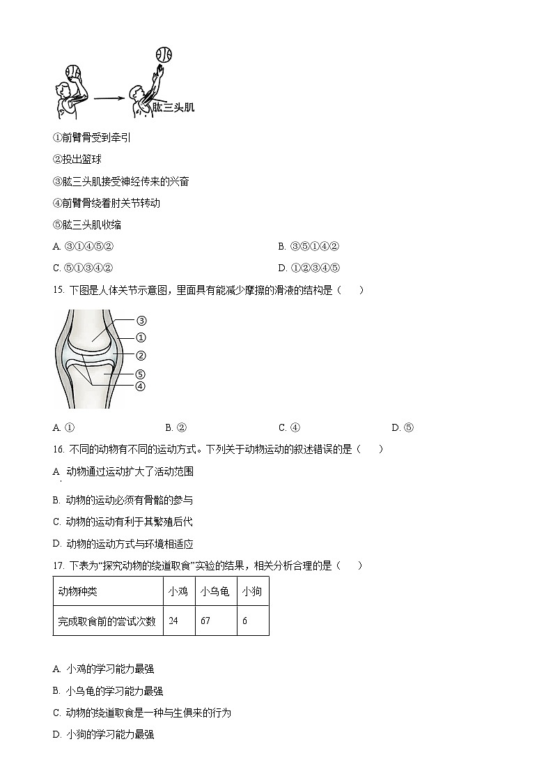 云南省昆明市寻甸回族彝族自治县第一中学2024-2025学年八年级上学期期中生物学试题（原卷版）-A4第3页